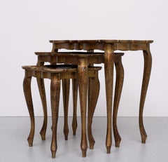 Triptych Florentine  Gold and Red  Wood Italian nesting Tables, 1960