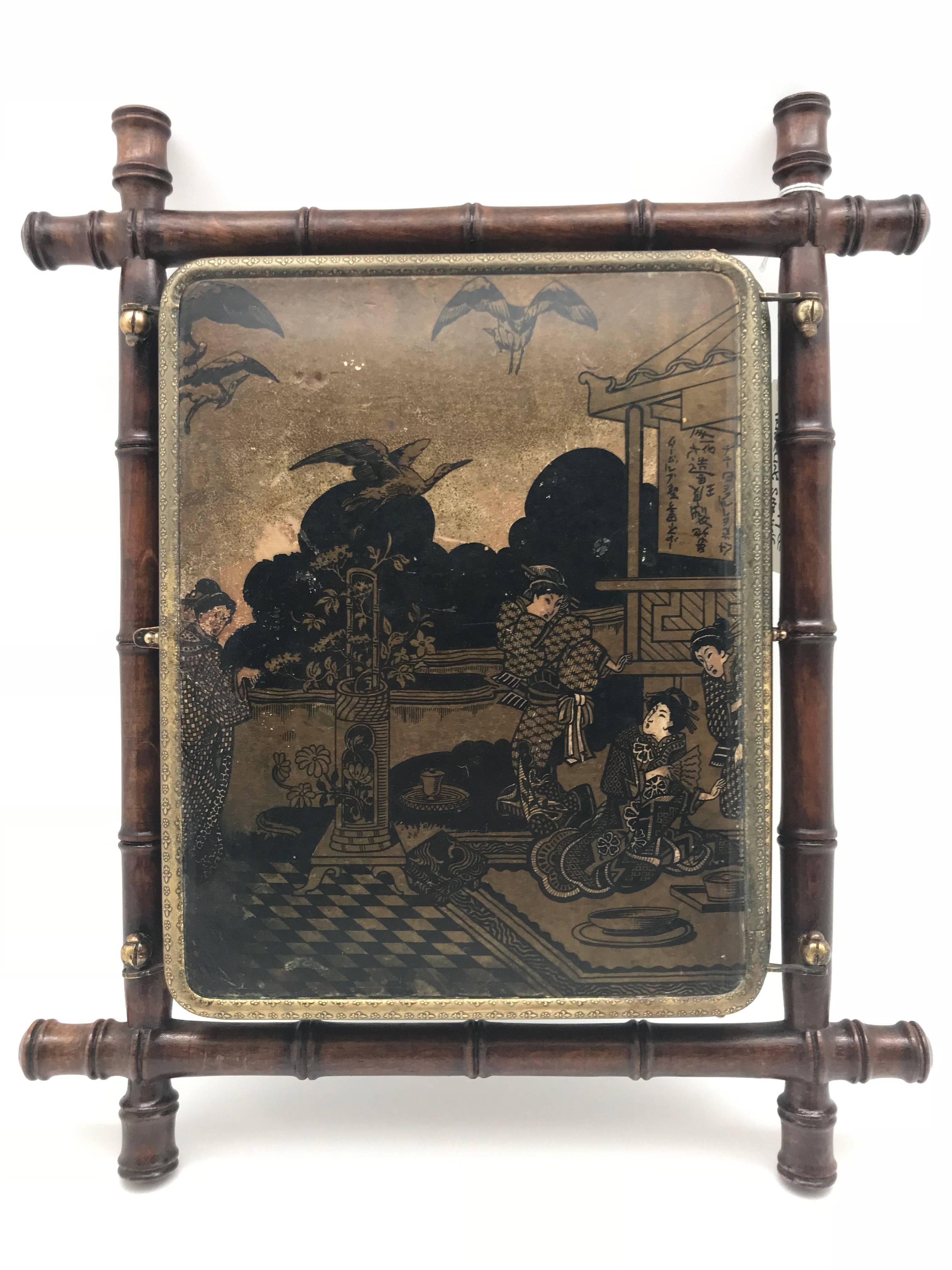 Anglo-Japanese Triptych Folding Traveling Shaving Mirror, Late 19th-Early 20th Century