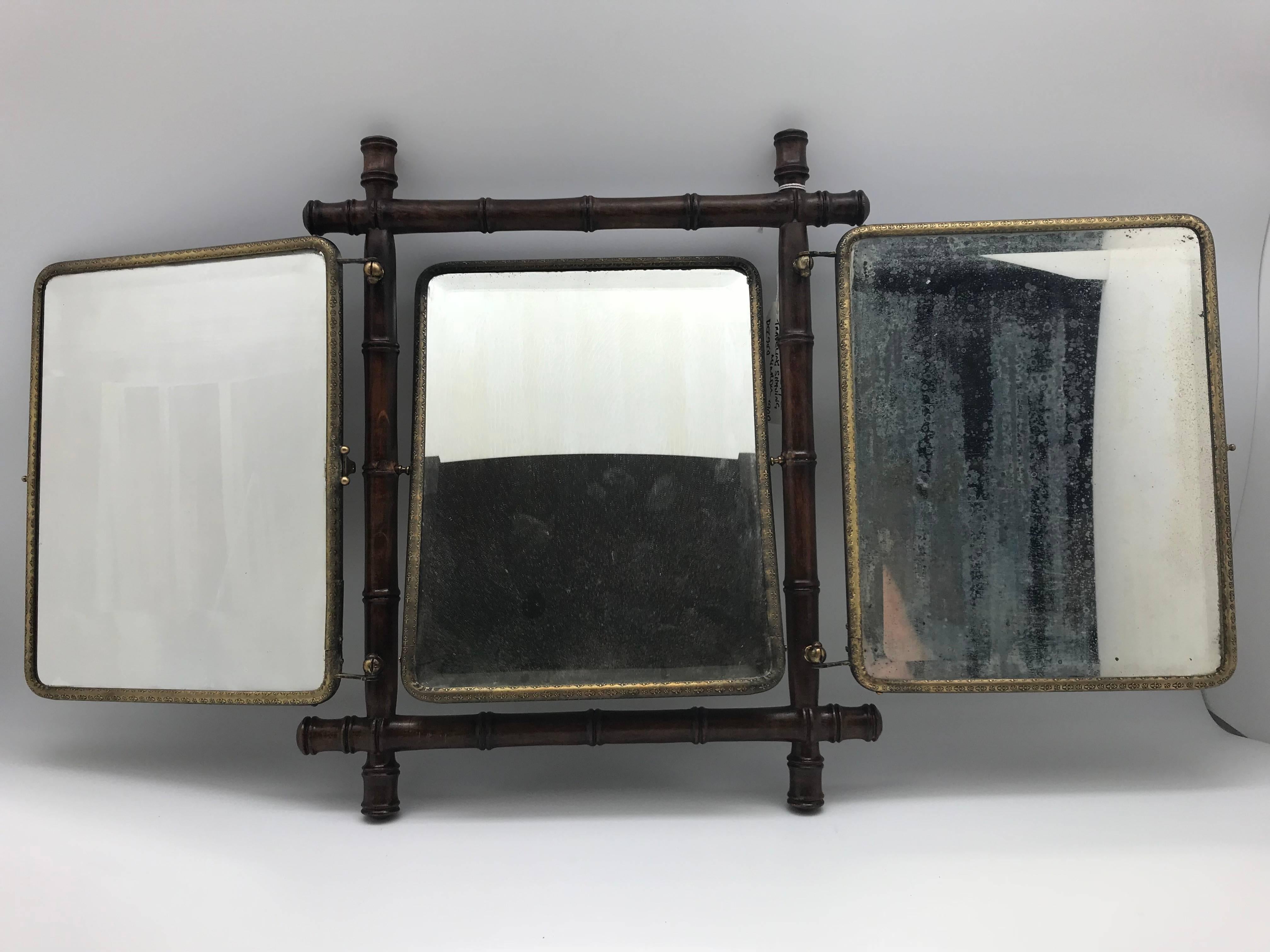 Metal Triptych Folding Traveling Shaving Mirror, Late 19th-Early 20th Century