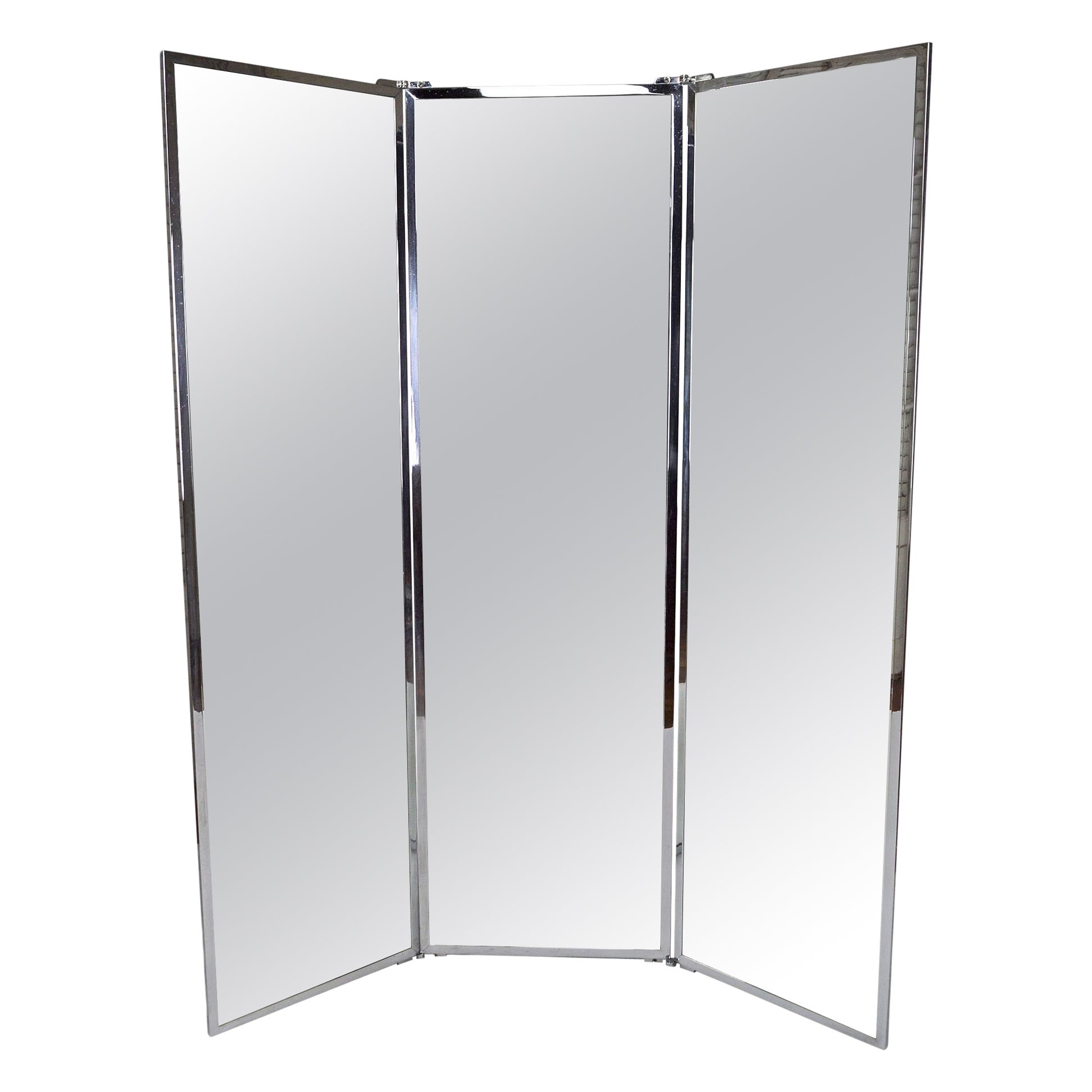 Triptych mirror covered in leather from Coco Chanel workshop, Art Deco, 1930's