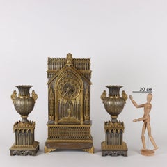 Triptych Neo-Gothic Clock, Mid 19th Century