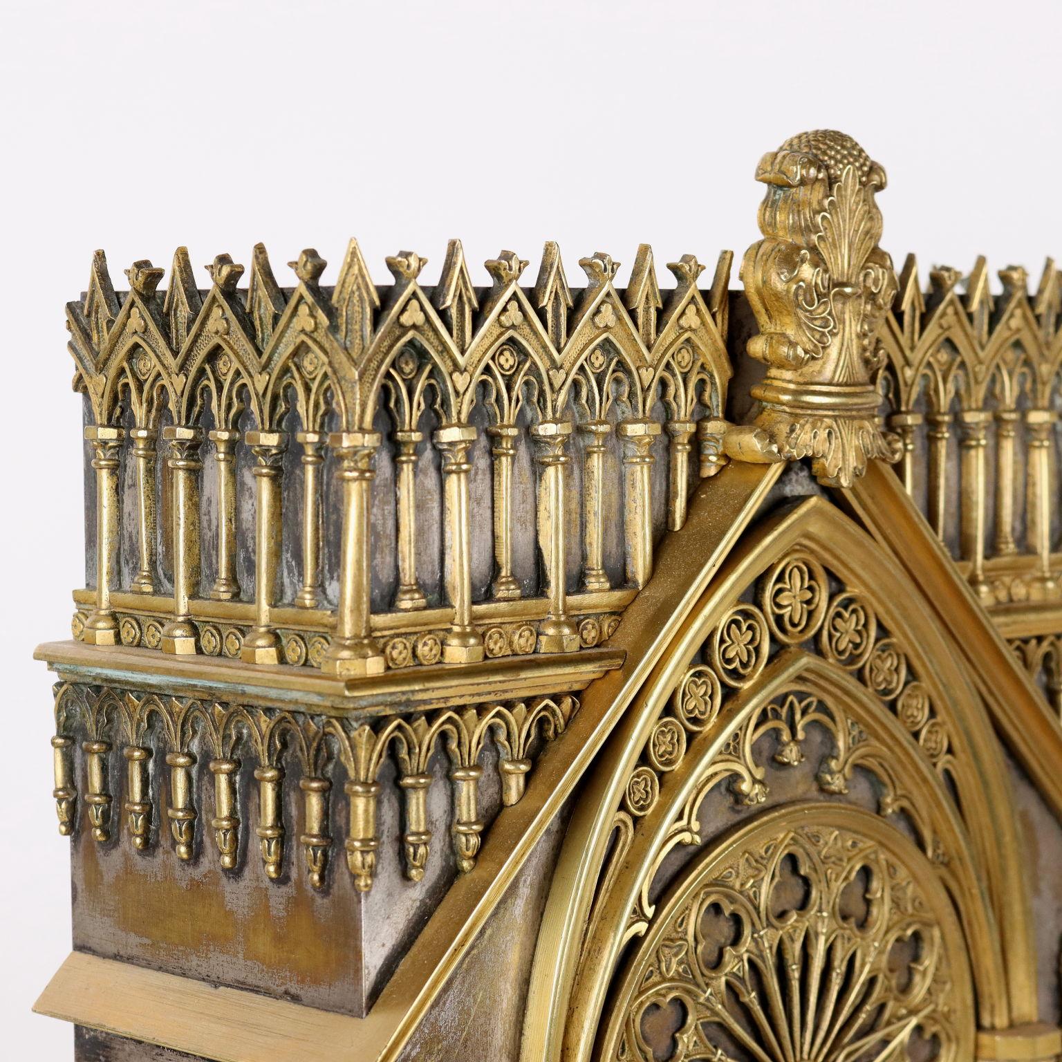 Gothic Revival Triptych Neo-Gothic Clock, Mid 19th Century