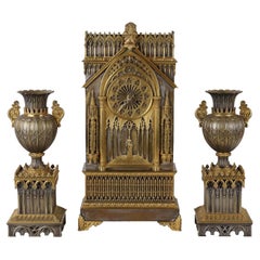 Triptych Neo-Gothic Clock, Mid 19th Century