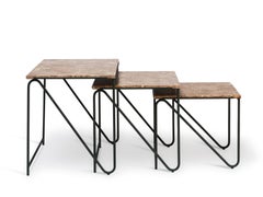 Triptych Nesting Tables in Monaco Brown Marble with Cedar Green Frame