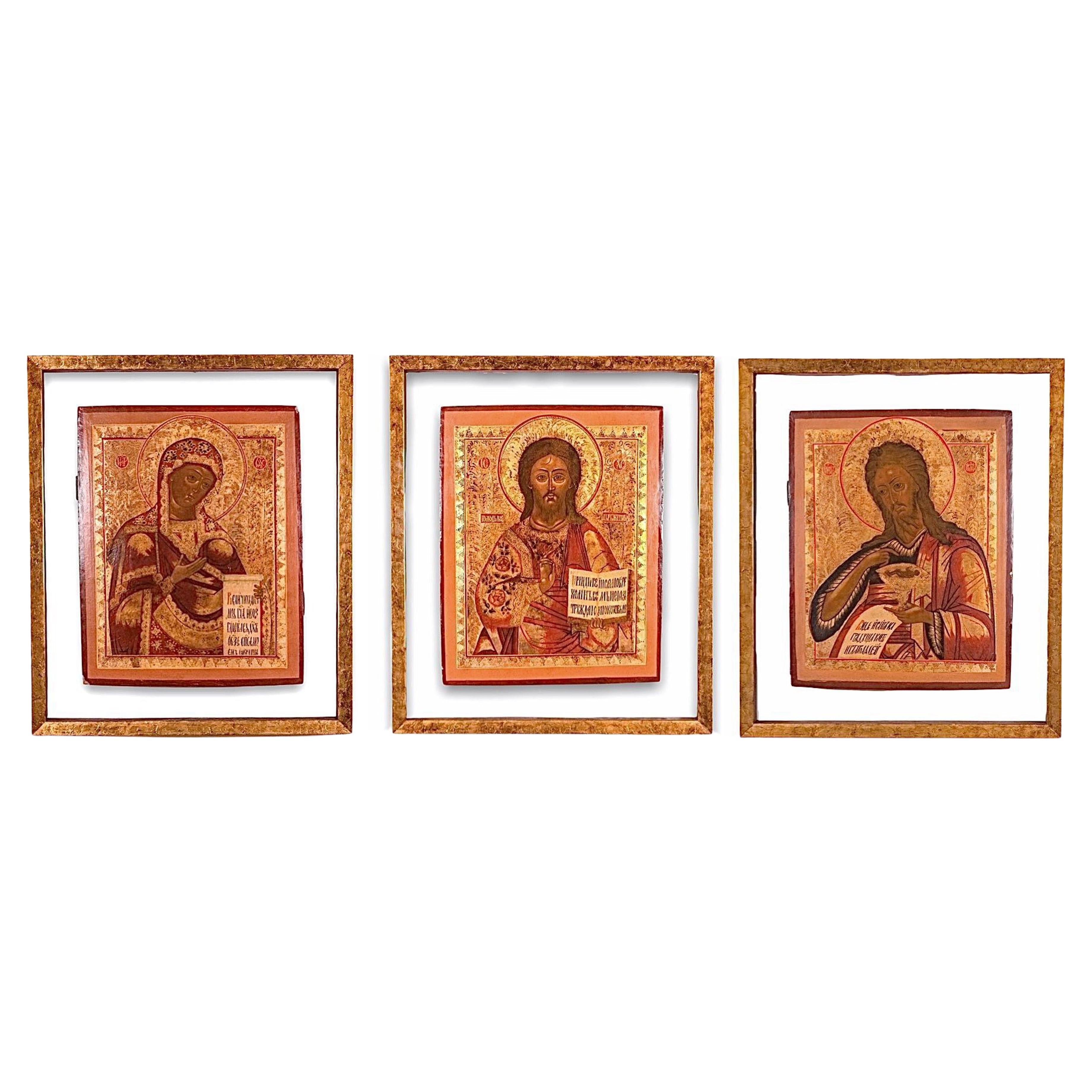 Triptych of 18th Century Russian Orthodox Icons 