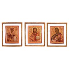 Antique Triptych of 18th Century Russian Orthodox Icons 