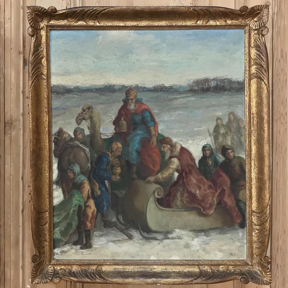 Mid-20th Century Triptych of Antique Framed Oil Paintings by Robert Carle Depicting Nativity