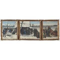 Triptych of Vintage Framed Oil Paintings by Robert Carle Depicting Nativity