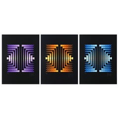 Triptych of Op-Art Serigraphies Made and Signed by Yvaral - Jean-Pierre Vasarely