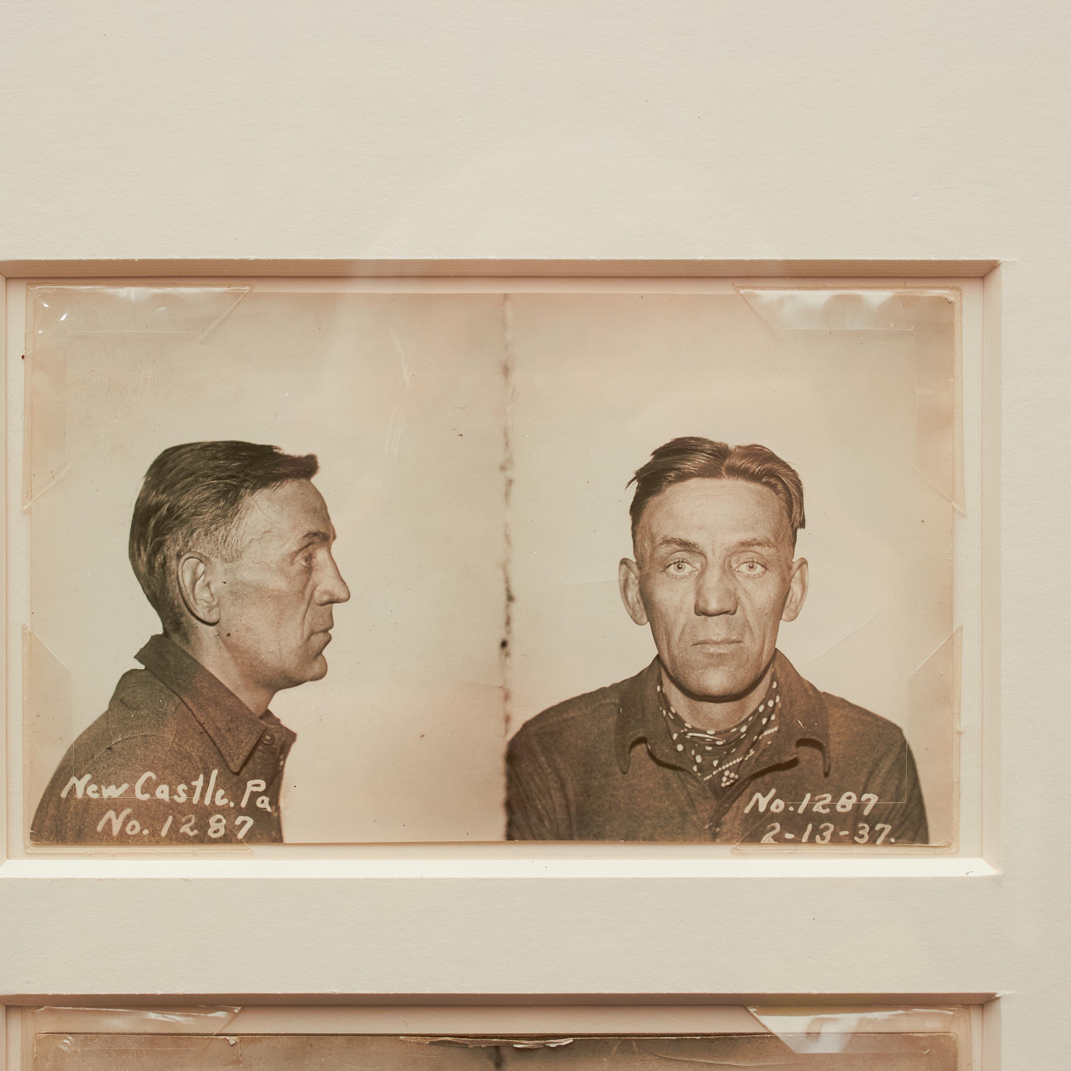 Mid-Century Modern Triptych of Original 1930s Prisoner Photos Framed with Modern Elegance