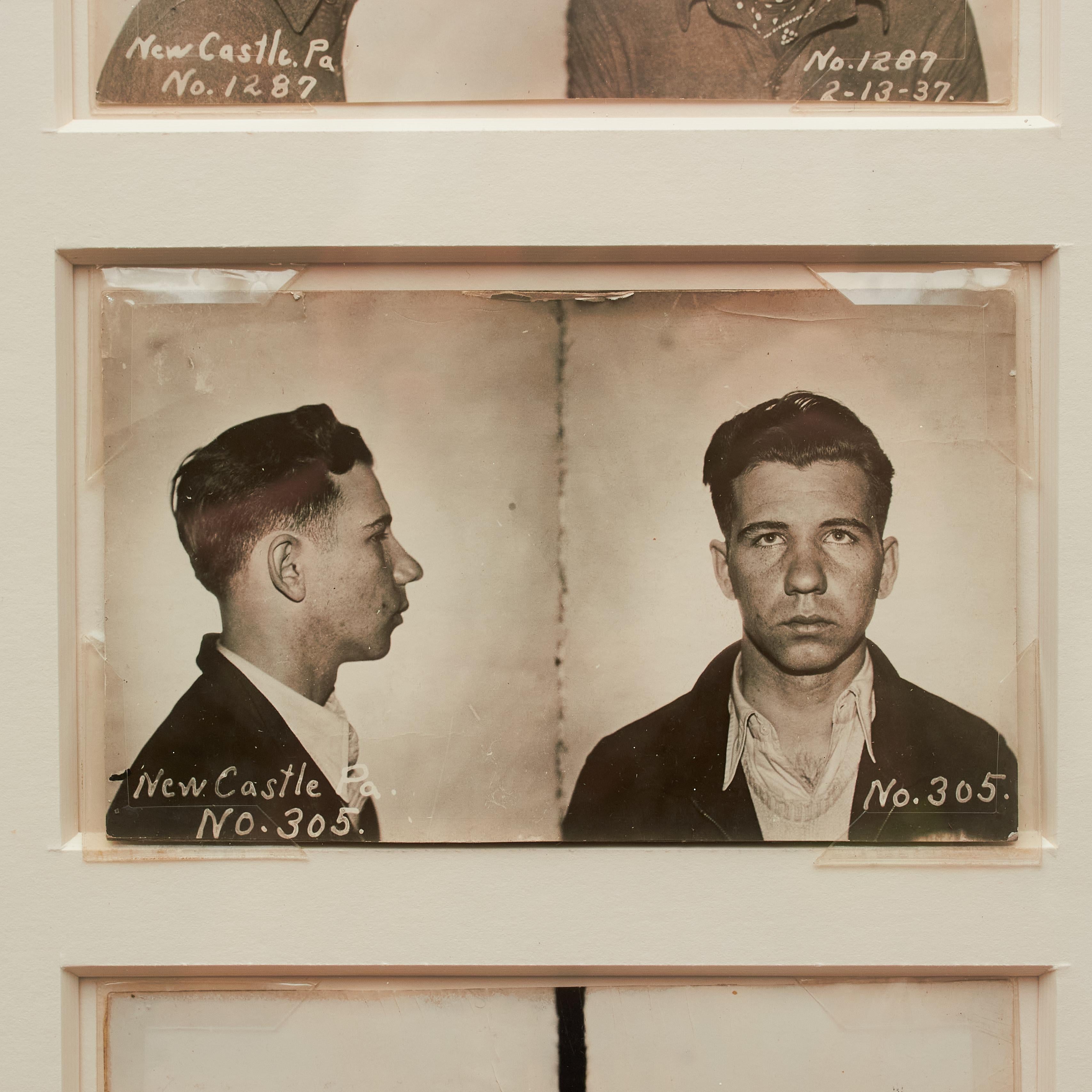French Triptych of Original 1930s Prisoner Photos Framed with Modern Elegance