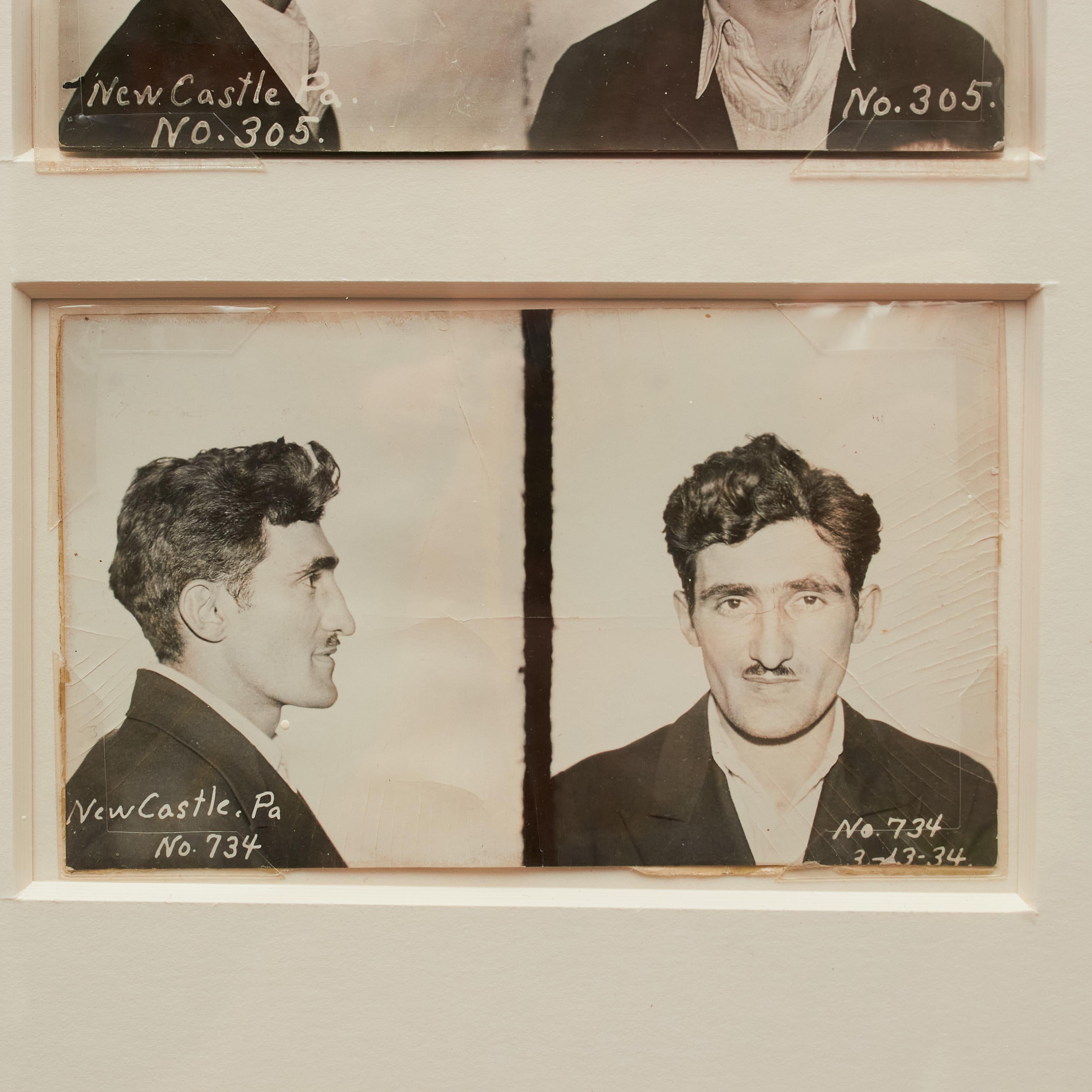 Triptych of Original 1930s Prisoner Photos Framed with Modern Elegance In Good Condition In Barcelona, Barcelona