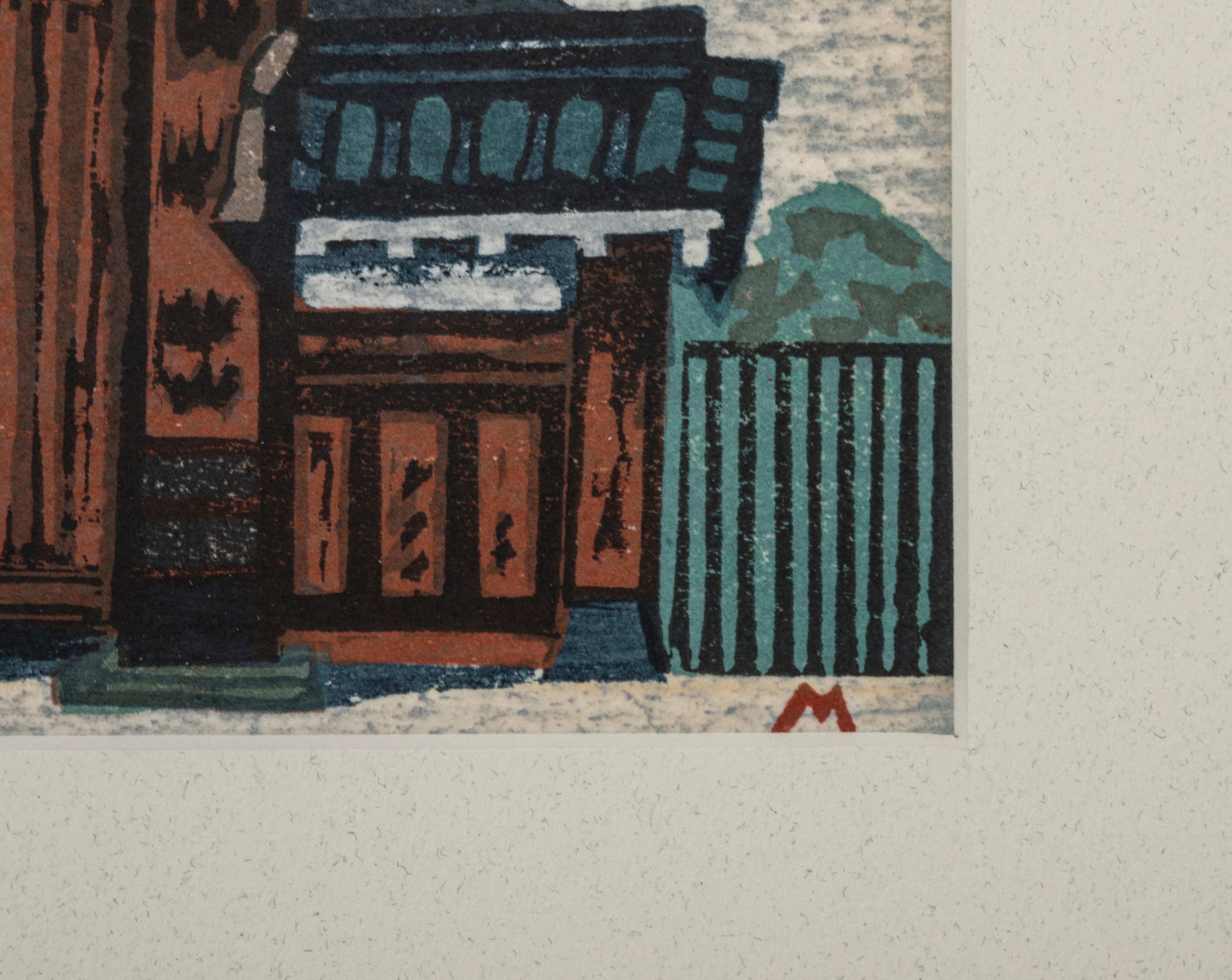 20th Century Triptych of Rock Gardens and Japanese Gate Woodblocks For Sale