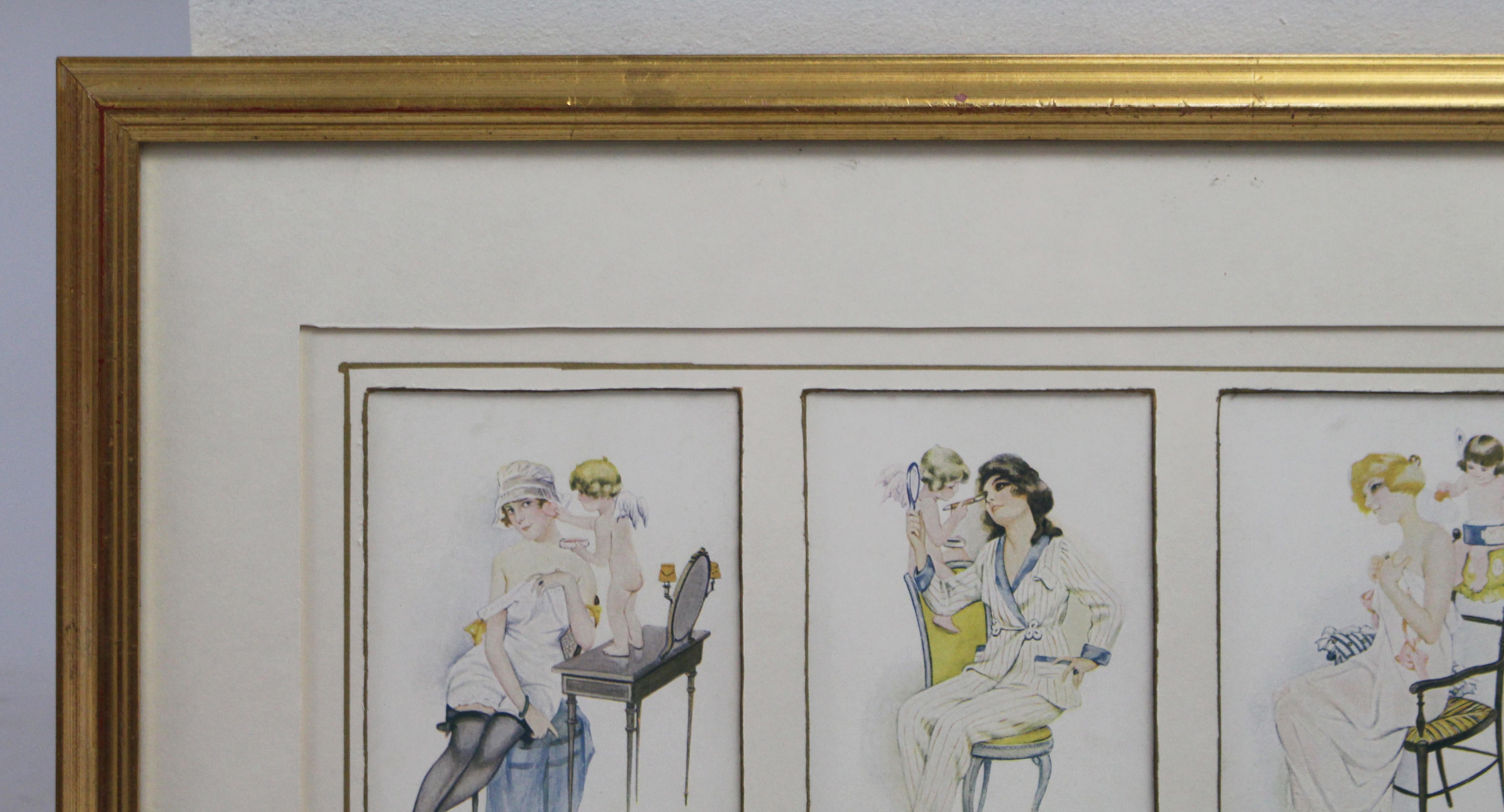 Triptych Paris Postcards Framed Modele Depose R & Cie In Good Condition For Sale In Worcester, GB