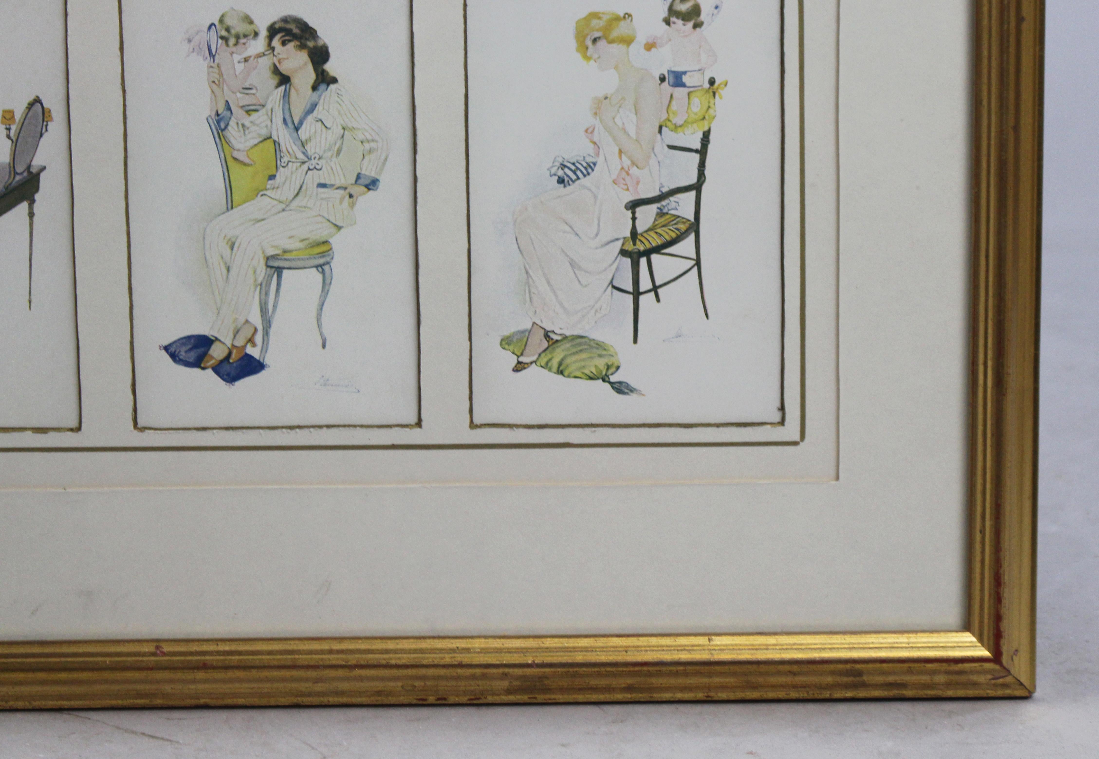 20th Century Triptych Paris Postcards Framed Modele Depose R & Cie For Sale