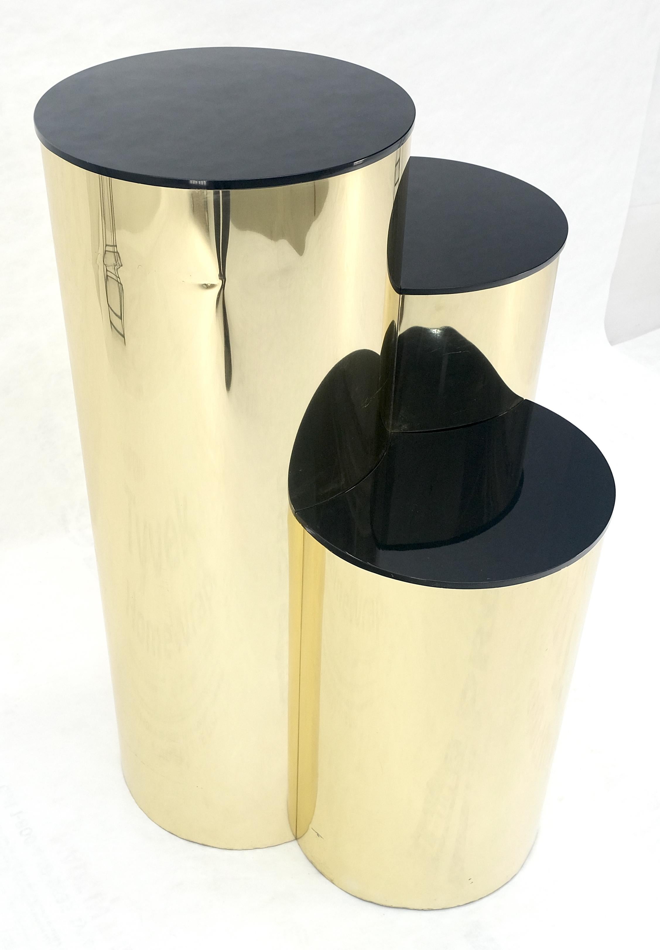 Triptych Round Cylinder Brass Finish Multi Level Pedestal Stand Table For Sale 3