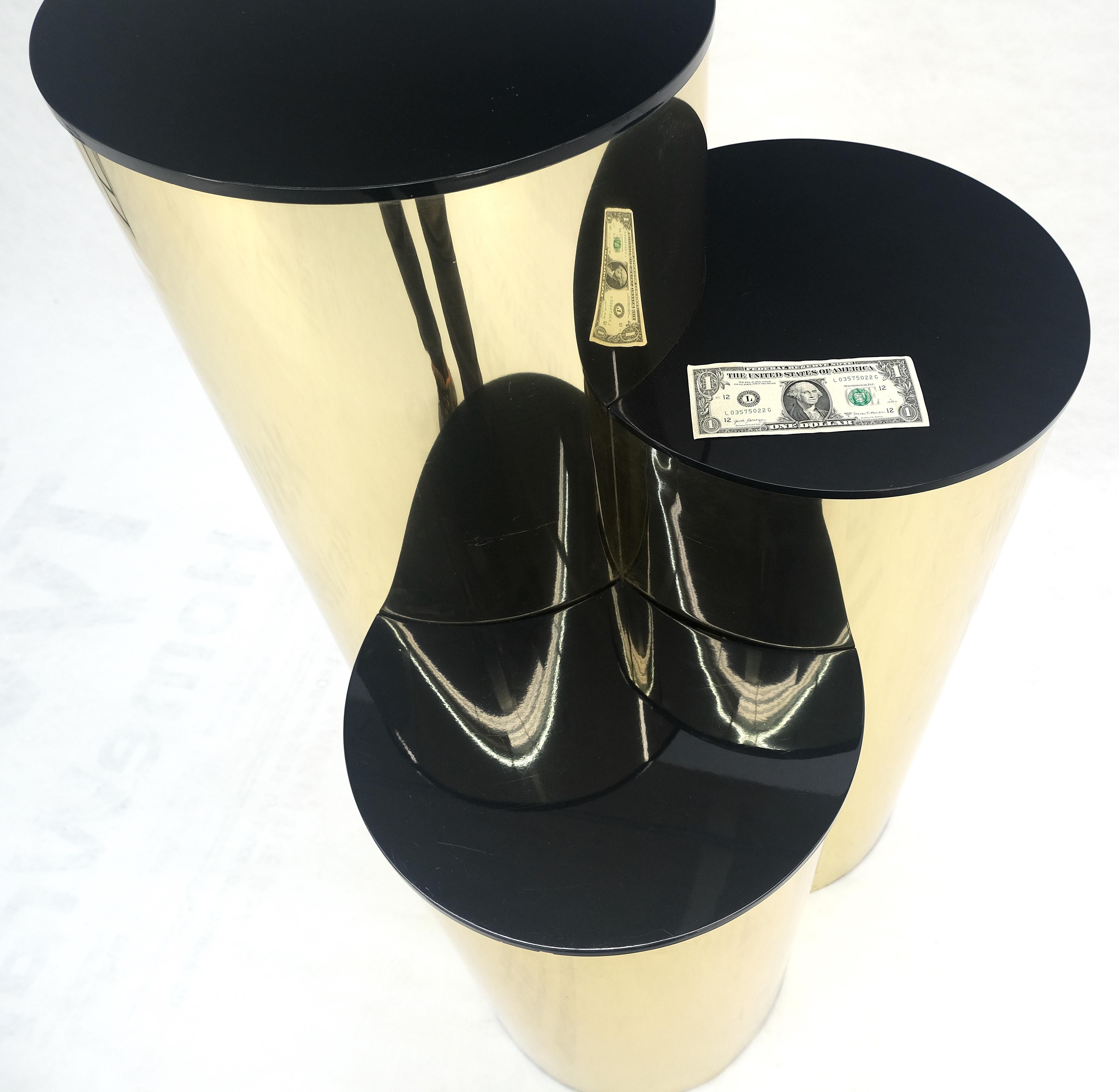 Triptych Round Cylinder Brass Finish Multi Level Pedestal Stand Table For Sale 6