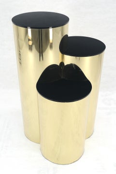 Triptych Round Cylinder Brass Finish Multi Level Pedestal Stand Table