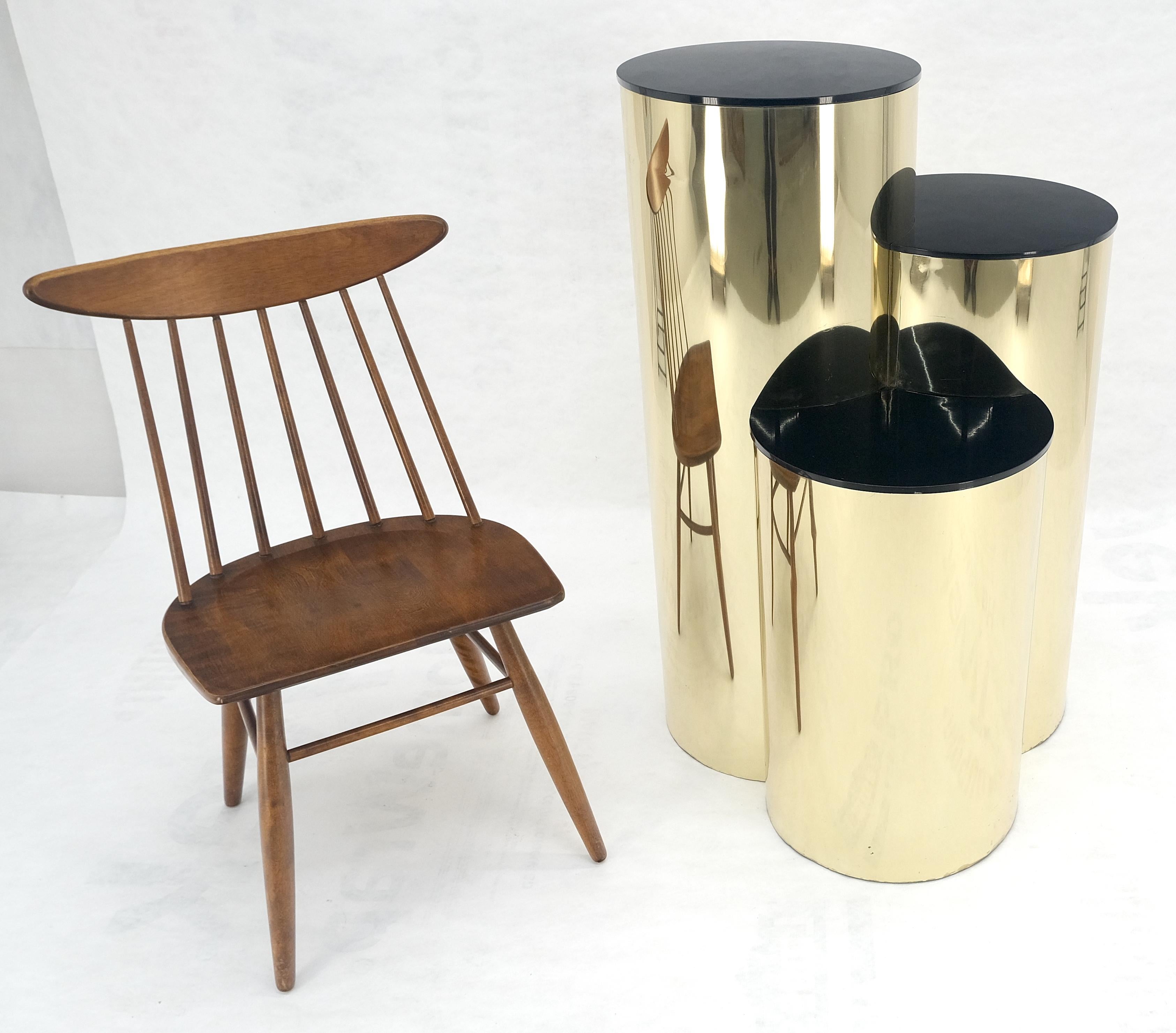 Plated Triptych Round Cylinder Brass Finish Multi Level Pedestal Stand Table For Sale