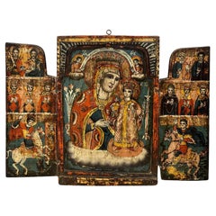 Triptych Russian Icon of Christ & The Virgin of the Unfading Roses, c. 1700's