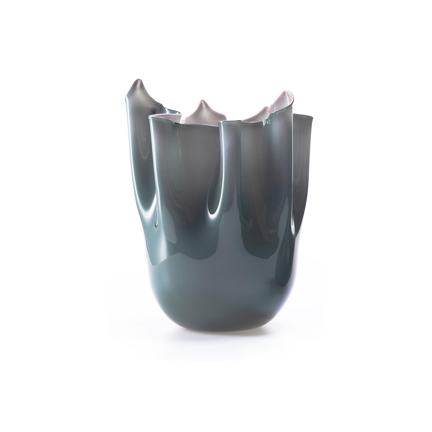 Triptych set of 3 Murano Blow Glass Elegance: Vases in Violet and Petrol Green For Sale 2