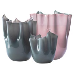 Triptych set of 3 Murano Blow Glass Elegance: Vases in Violet and Petrol Green