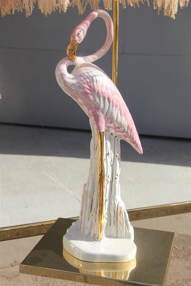 Triptych Table Lamps Flamingos Pink Brass Pink Italian Design, 1970 4