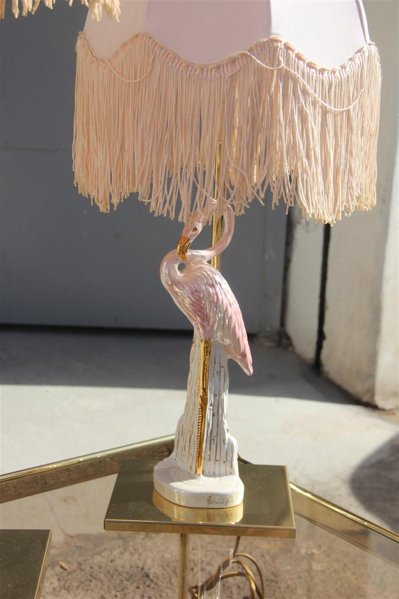 Triptych Table Lamps Flamingos Pink Brass Pink Italian Design, 1970 5