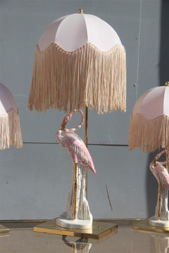 Triptych Table Lamps Flamingos Pink Brass Pink Italian Design, 1970