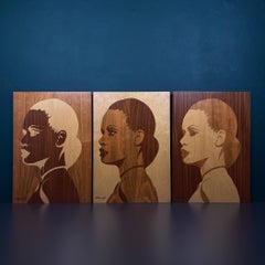 Triptych wooden painting "Mulatto" by Criscione Luige, Italy 1985s