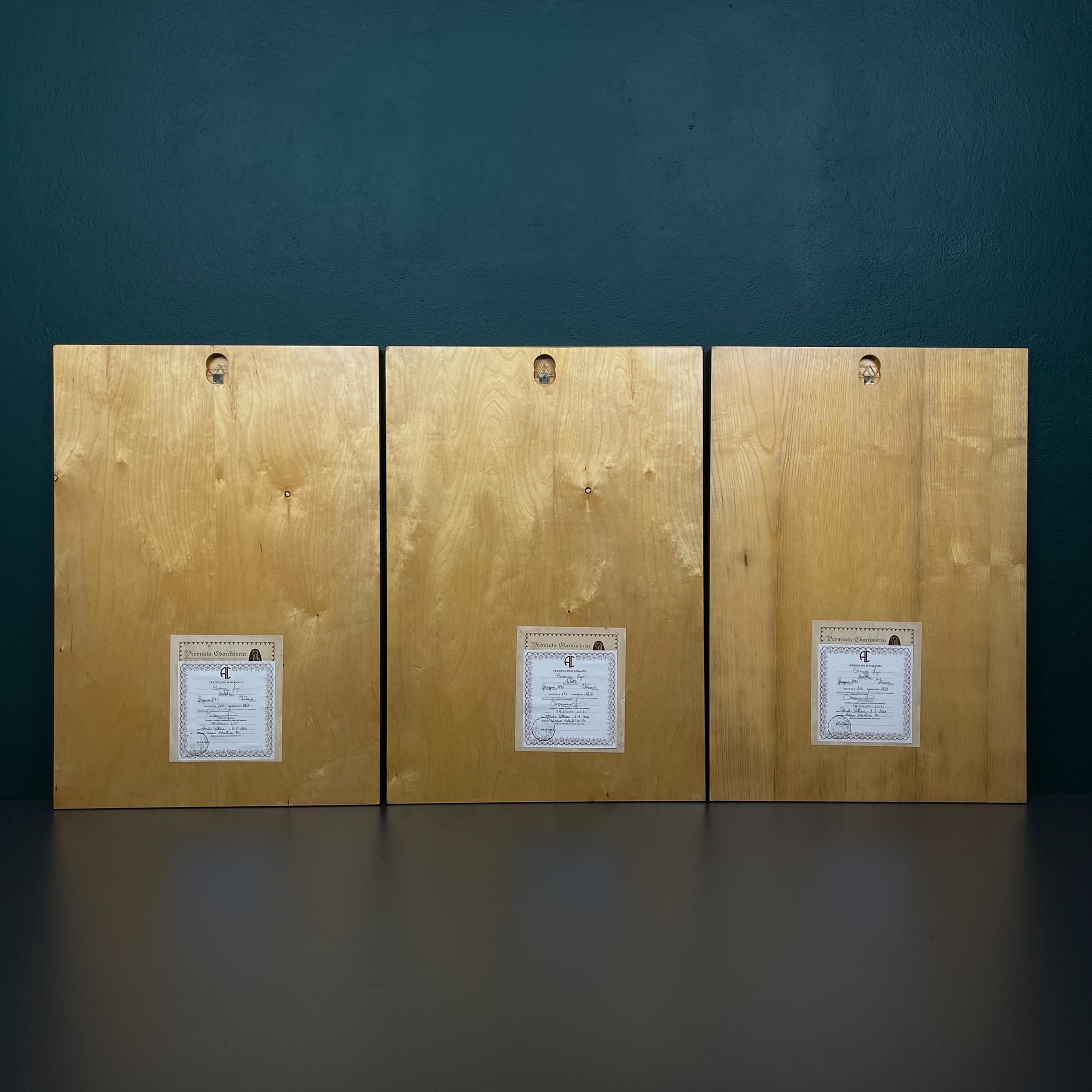 Mid-Century Modern Triptych wooden painting 