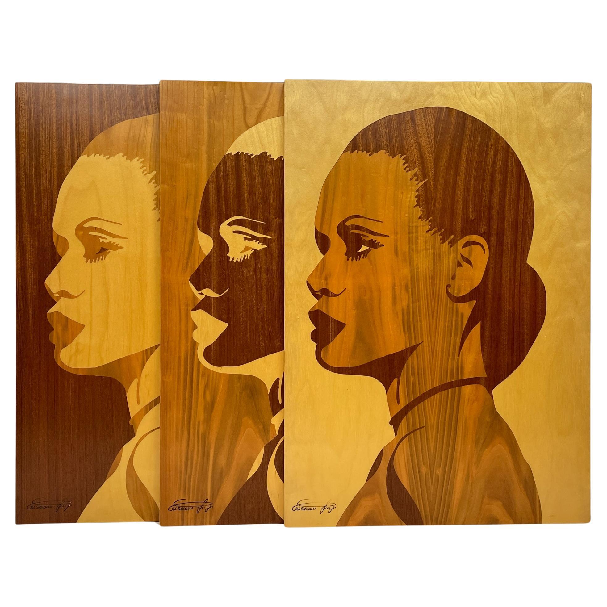 Triptych wooden painting "Mulatto" by Criscione Luige, Italy 1985s