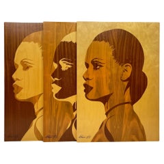 Triptych wooden painting "Mulatto" by Criscione Luige, Italy 1985s