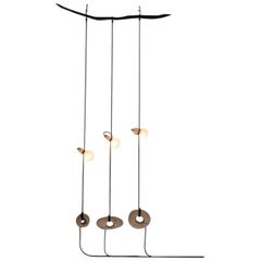 Tripla Orbita in Wood e Vetro Arte Contemporanea Illuminazione Scolpita di Jérôme Pereira