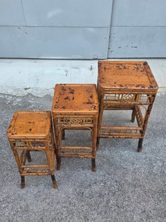 Trio of Gueridon bamboo 1930s squares Italiali Art Noeuveau