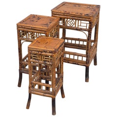 Trio of Gueridon bamboo 1930s squares Italiali Art Noeuveau