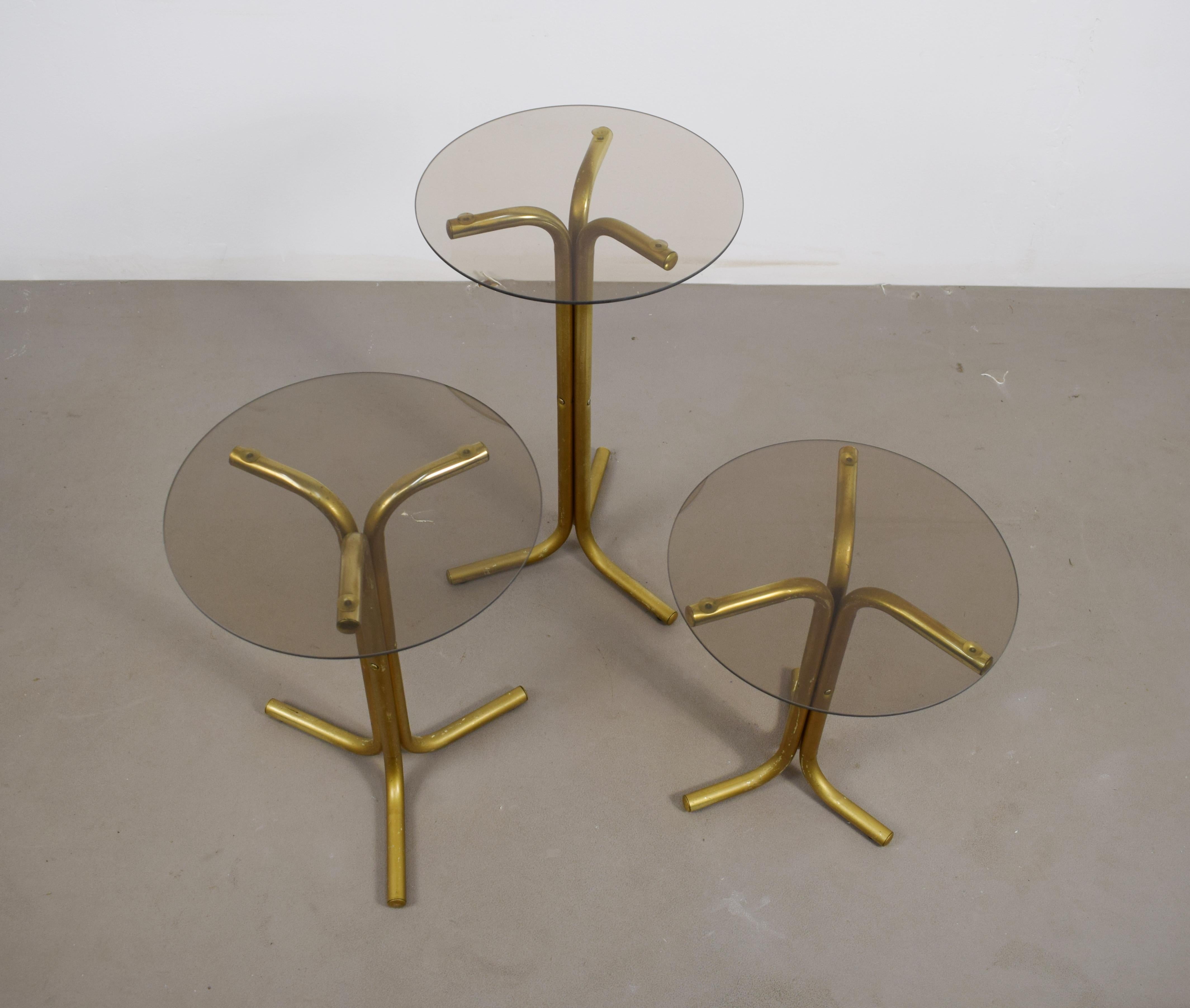 Mid-Century Modern Tris di guéridon in ottone, Italia, anni '70. en vente
