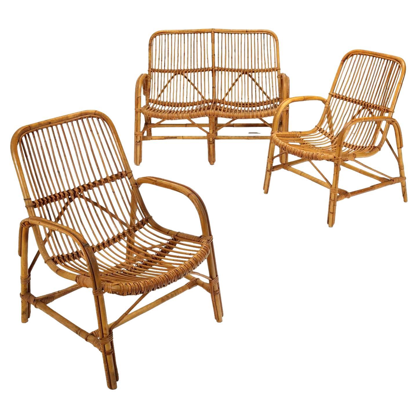 Ensemble de chaises en bambou 1950s-60s