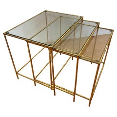 Tris di tavolini da salotto in ottone stile bambu design italiano anni '60