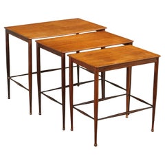 Trio de tables basses  superpositions brunes des années 1950