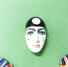 Masques à trois masques en céramique vintage des années 1950, Art