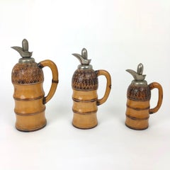 Tris of Aldo Tura for Macabo Milano Italy Wood Bamboo Thermos Decanter, 1950s
