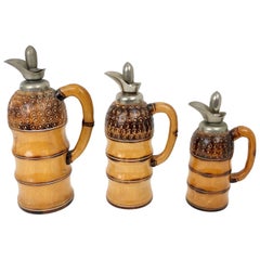 Tris de carafes thermos en bois et bambou d'Aldo Tura pour Macabo Milano, Italie, années 1950