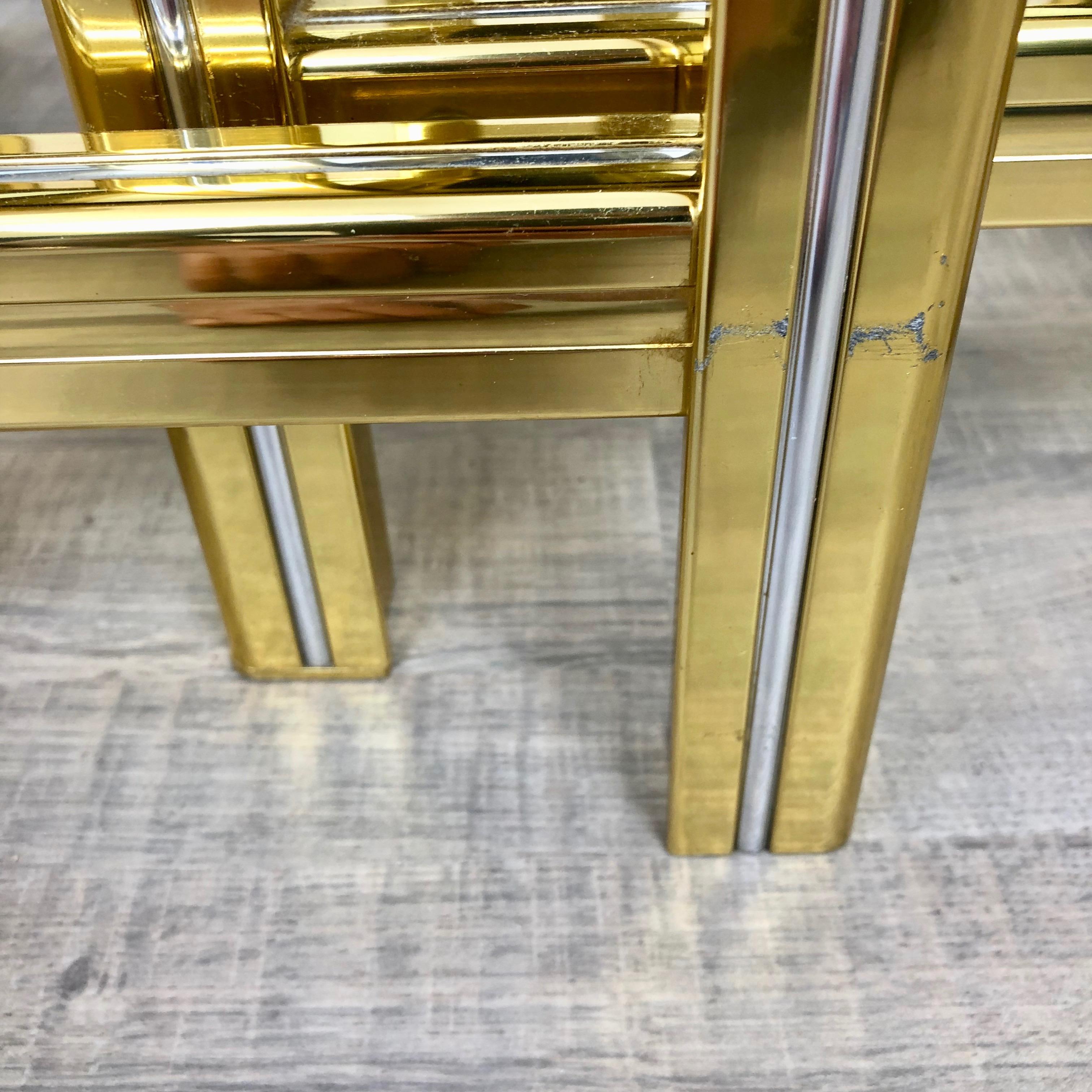 Tris of Increasing Dimensions Side Coffe Table in Brass, Glass and Chrome, 1970s For Sale 3