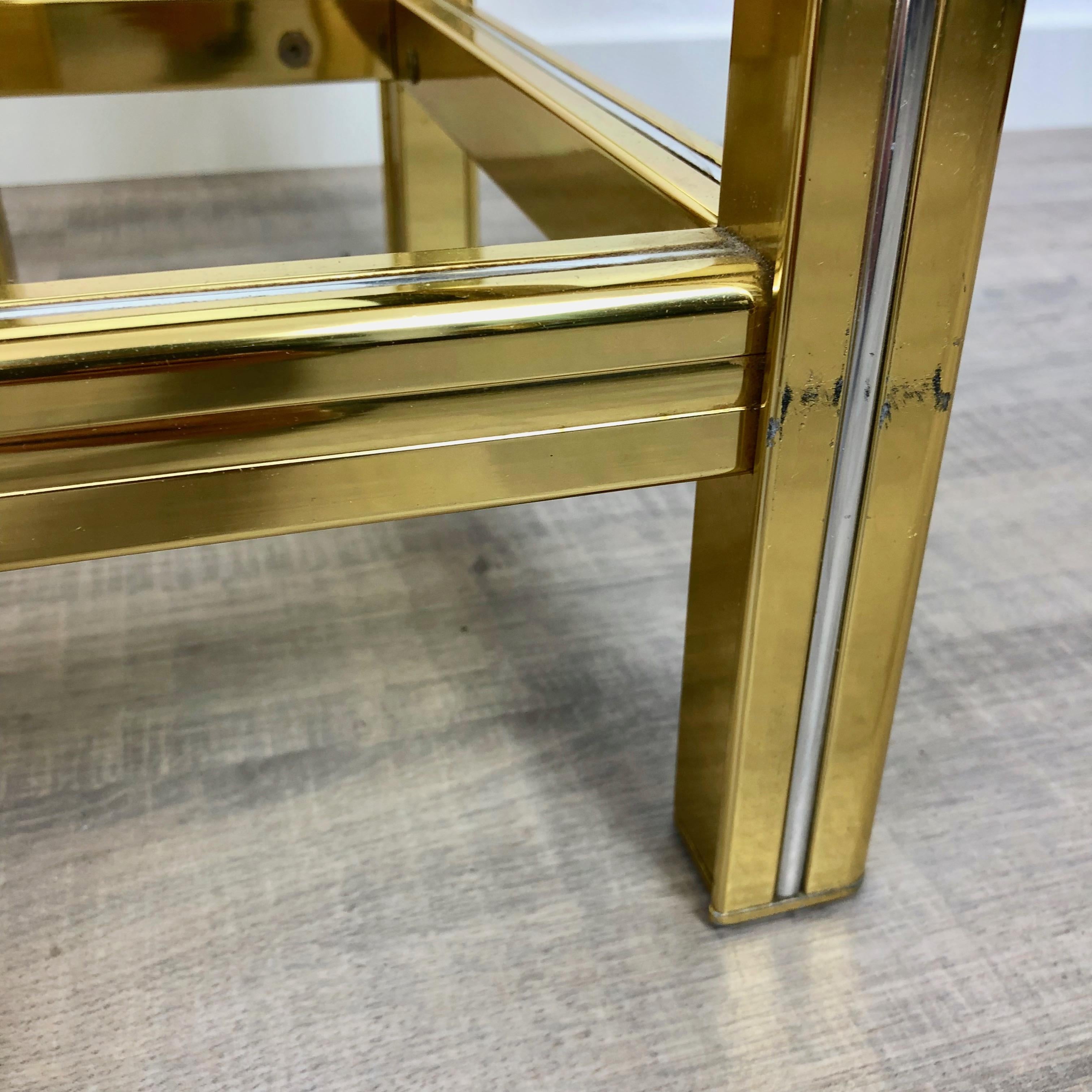 Tris of Increasing Dimensions Side Coffe Table in Brass, Glass and Chrome, 1970s For Sale 4