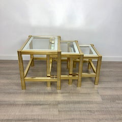 Tris of Increasing Dimensions Side Coffe Table in Brass, Glass and Chrome, 1970s