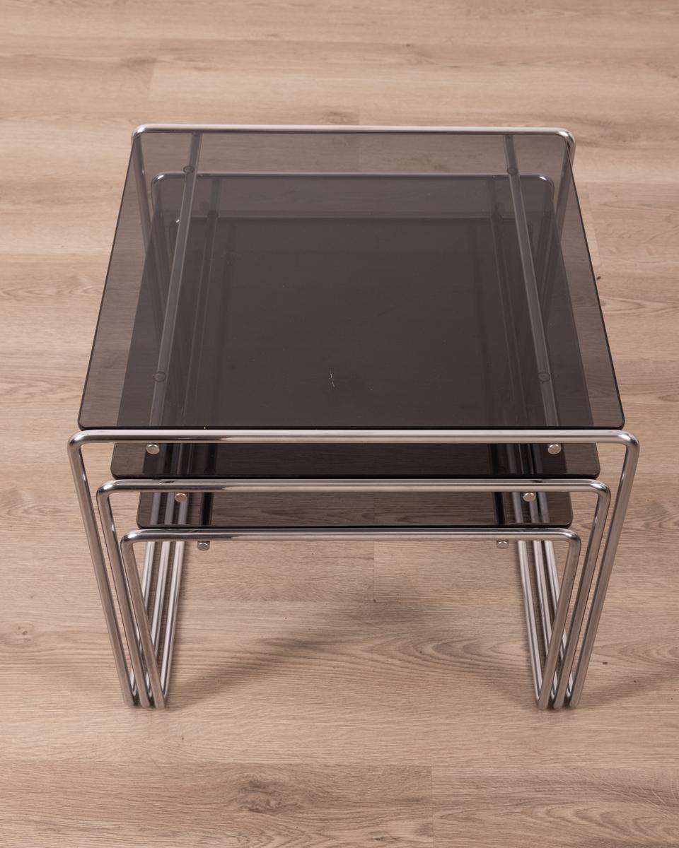 Tris tavolini impilabili vintage anni 70 Marcel T design K. Takahama per Cassina 1