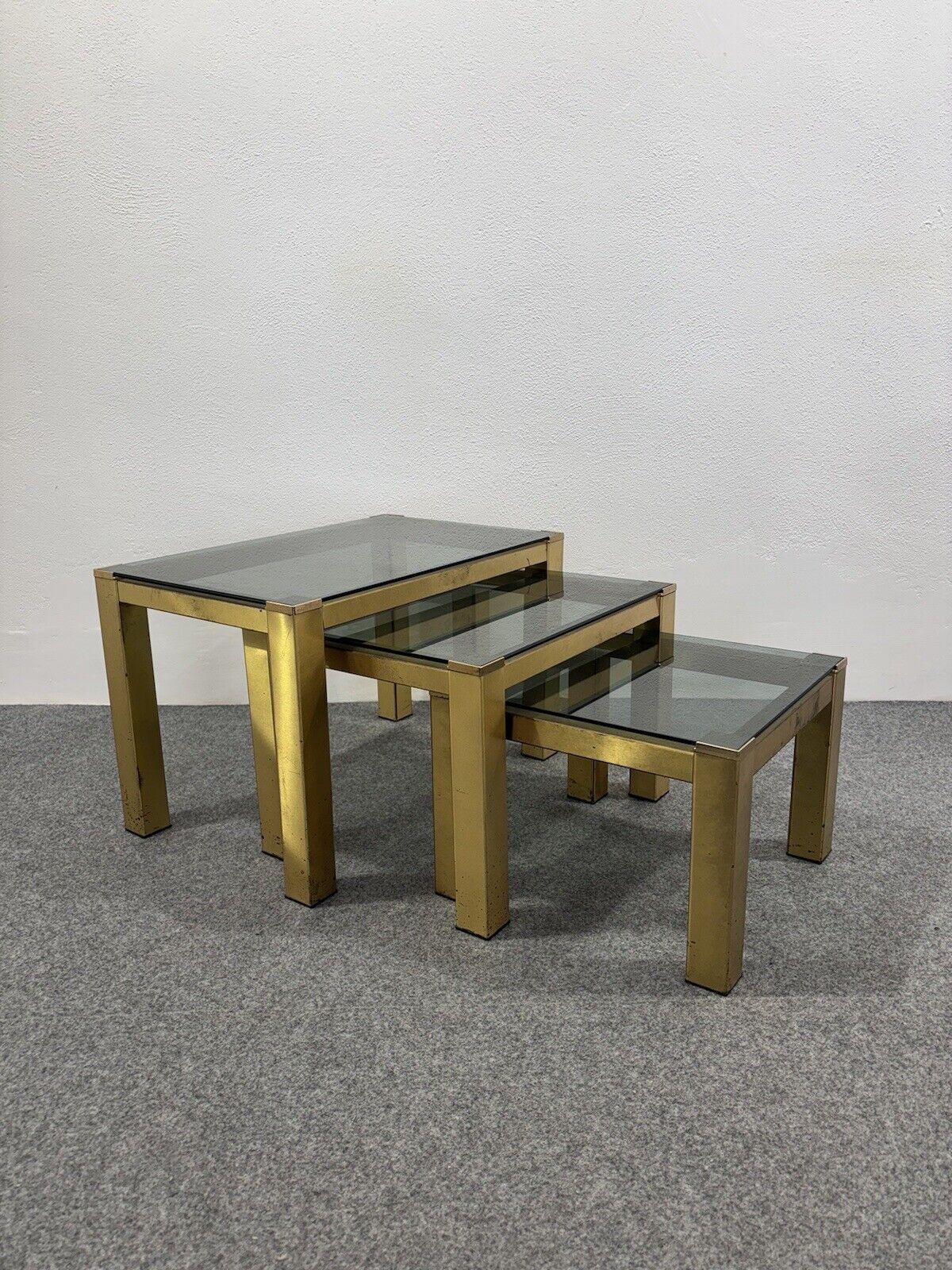 Trois tables basses en laiton Hollywood Regency 1970 Modern Design Bon état - En vente à Taranto, IT