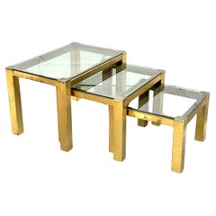 Tris tavolini ottone Hollywood Regency 1970 Design Modernariato