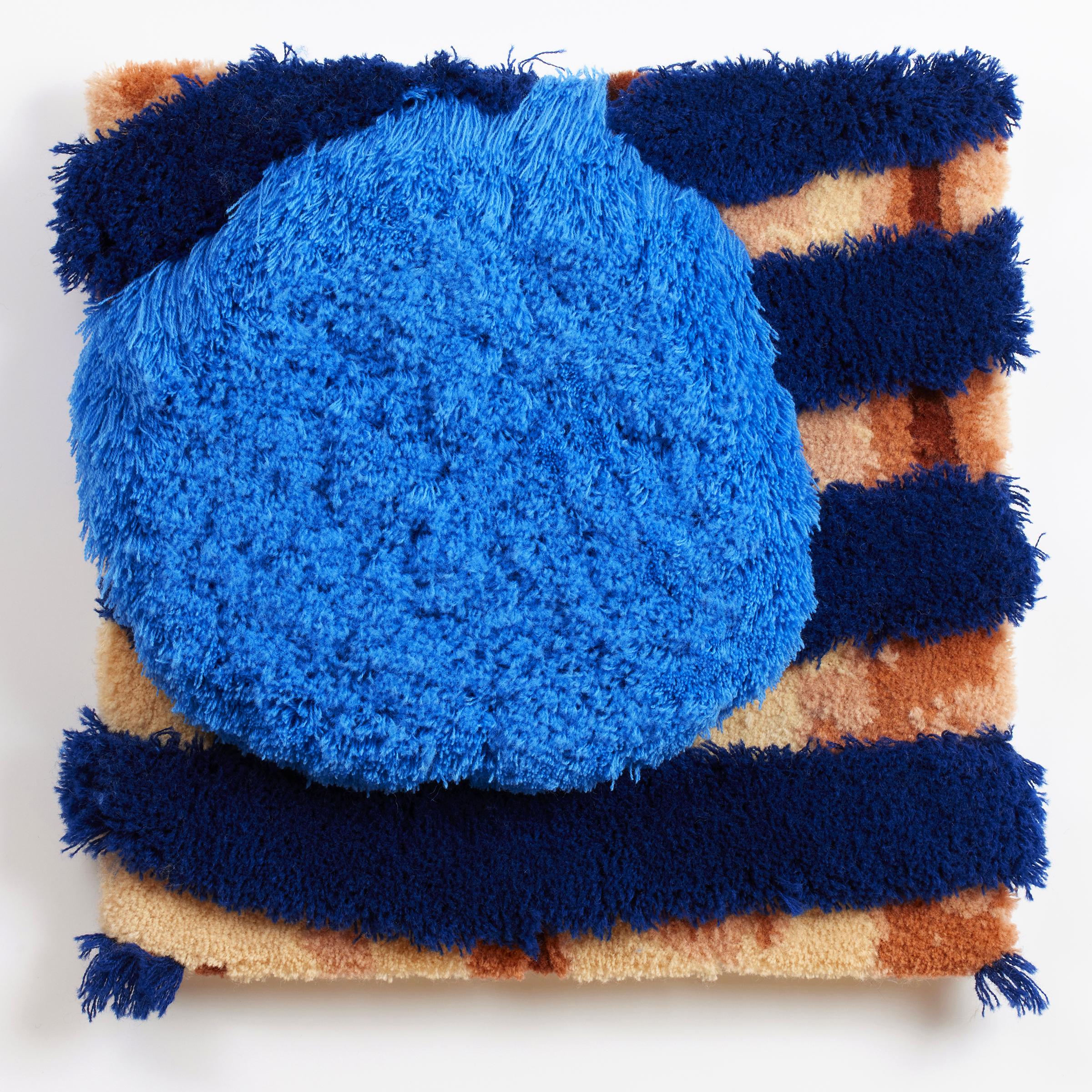 'Blue Boy' - contemporary fiber art, texture, pattern, stripes, tuft - Abstract Sculpture by Trish Andersen